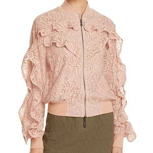 NWT BCBG Max Azria “Nova” Lace Bomber Style Jacket w/Ruffle Detail. Size L.